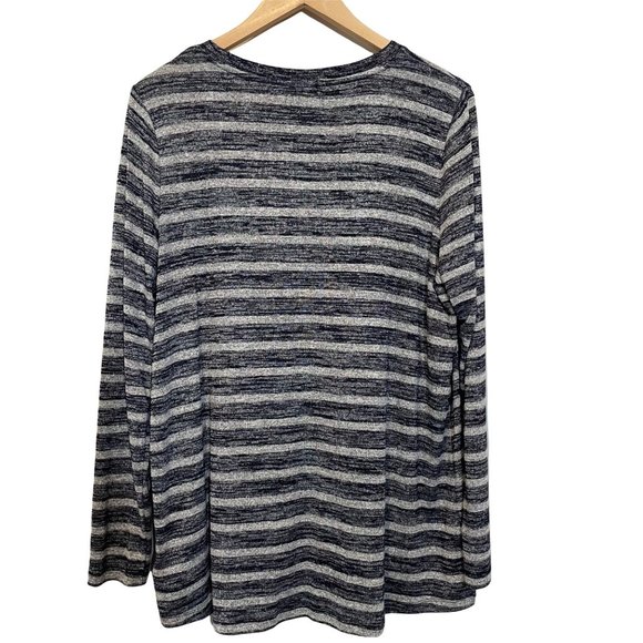 Gap Women's Gray Navy Stripe V-Neck Long Sleeve Hi Low‎ Hem Tunic Sweater… - Picture 2 of 6